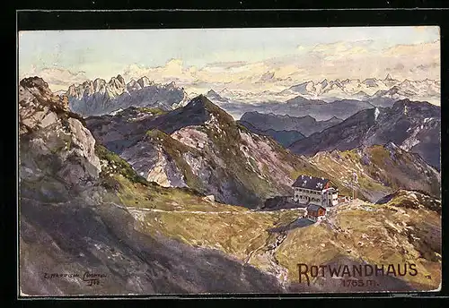 Künstler-AK Edward Harrison Compton: Rotwandhaus mit Bergpanorama