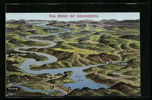 Künstler-AK Eugen Felle: Das Gebiet der Edertalsperre