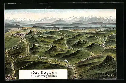 Künstler-AK Eugen Felle: Das Hegau aus der Vogelschau