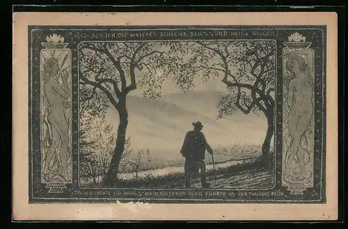 Künstler-AK Fidus: Einsamer Wanderer blickt über die Landschaft Elfenwanderer