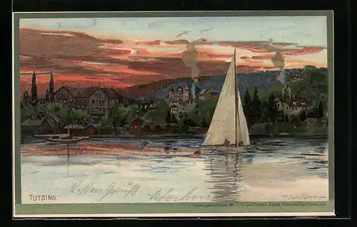 Künstler-AK Zeno Diemer: Tutzing, Teilansicht im Abendlicht