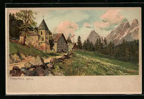 Künstler-AK Zeno Diemer: Fernpass, Gasthaus auf der Passhöhe
