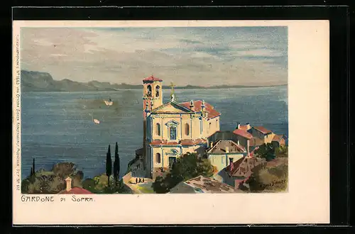 Künstler-AK Zeno Diemer: Gardone di Sopra, Blick zur Kirche