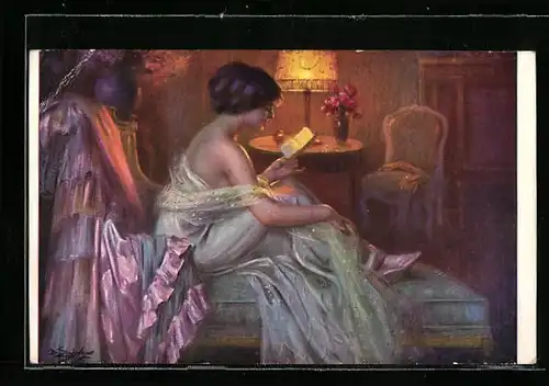 Künstler-AK Delphin Enjolras: Hübsche junge Dame mit einem Buch