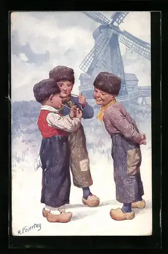 Künstler-AK Karl Feiertag: Holländische Burschen rauchen Pfeife