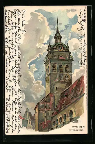 Künstler-AK Gottfried Graf: München, Blick auf Petersturm