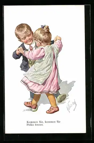 Künstler-AK Karl Feiertag: Kinder tanzen Polka