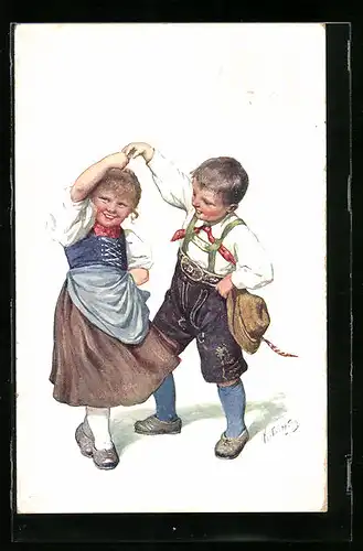 Künstler-AK Karl Feiertag: Kinder tanzen froh
