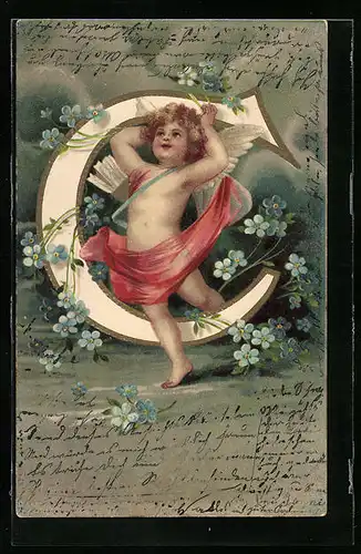 Präge-AK Amor mit Buchstabe C