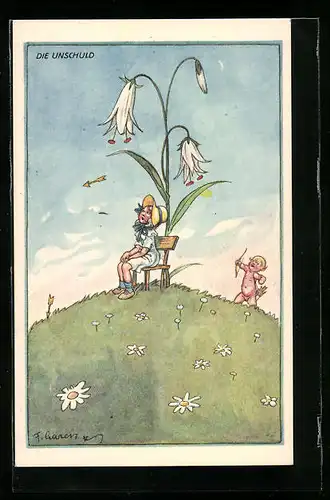 Künstler-AK F. Gareis: Die Unschuld, Amor