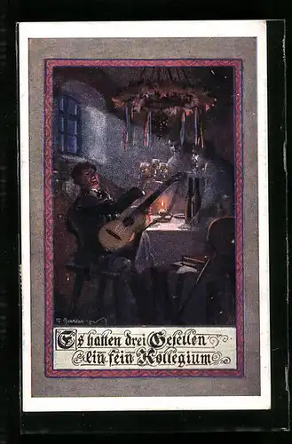 Künstler-AK F. Gareis: Mann mit Gitarre