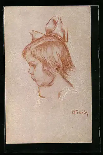 Künstler-AK Elly Frank: Kleines Mädchen mit Haarschleife