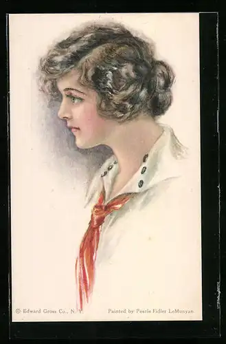 Künstler-AK Pearle Fidler LeMunyan: Junge Dame mit Bubikopf und Schlips