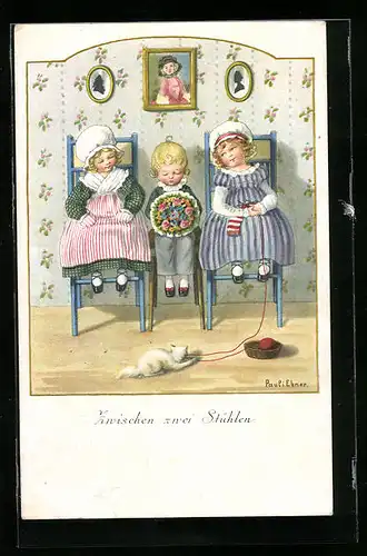 Künstler-AK Pauli Ebner: Zwischen zwei Stühlen
