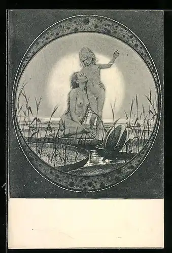 Künstler-AK Fidus: Vom Himmel, Nacktes Paar auf einem See