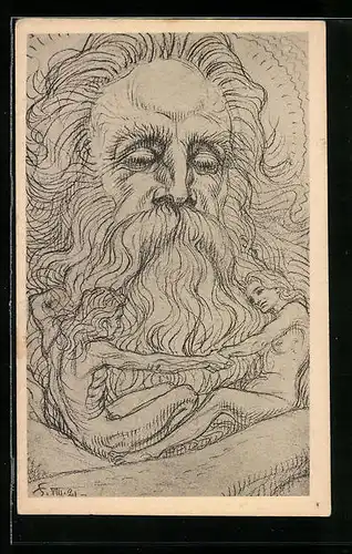 Künstler-AK Fidus: Allvaters Kinder, Bärtiger Gott und Liebespaar