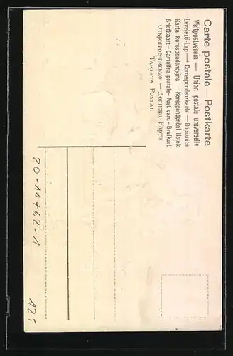 AK Amor mit Buchstabe H und Blumen-Vergissmeinnicht