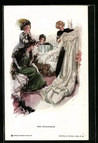 Künstler-AK Harrison Fisher: The Trousseau, Damen mit Brautkleid