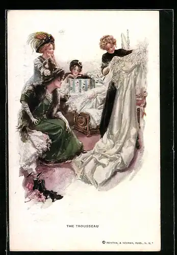 Künstler-AK Harrison Fisher: The Trousseau, Damen mit Brautkleid
