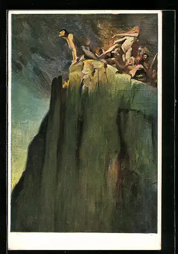 Künstler-AK Ludwig Fahrenkrog: Menschen an einer Klippe