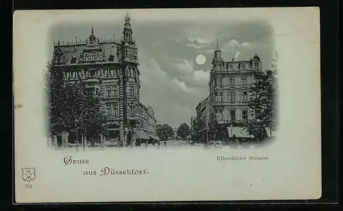Mondschein-AK Düsseldorf, Elberfelder Strasse