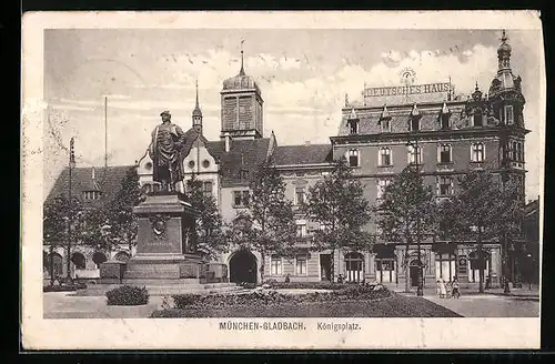 AK M. Gladbach, Bismarckdenkmal am Königsplatz mit Gasthof Deutsches Haus