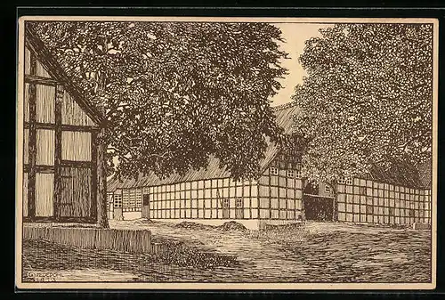 Künstler-AK Schwenningdorf, Westfälischer Bauernhof