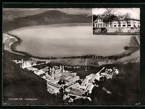 AK Maria Laach, Abtei mit Laacher See vom Flugzeug aus, Hotel Haus Waldfrieden in Burgbrohl