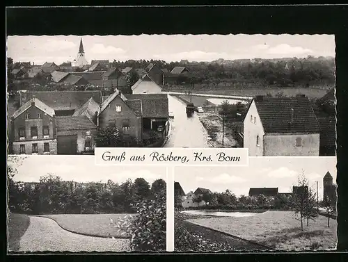 AK Rösberg /Kr. Bonn, Teilansicht aus der Vogelschau, Ortspartie mit Turm