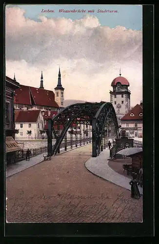 AK Leoben, Waasenbrücke mit Stadtturm