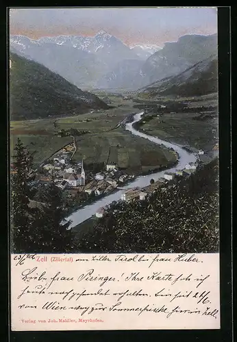 AK Zell /Zillertal, Ortsansicht aus der Vogelschau