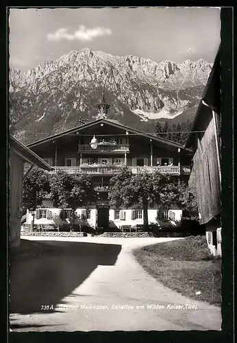 AK Scheffau am Wilden Kaiser, Gasthof Maikircher mit Strassenpartie