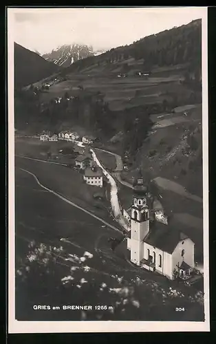 AK Gries am Brenner, Ortsansicht mit Kirche