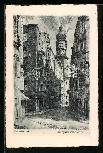 AK Innsbruck, Seilergasse mit Stadt-Turm