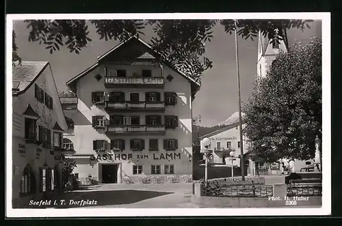 AK Seefeld i. T., Gasthof zum Lamm am Dorfplatz