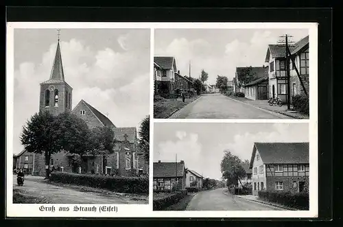 AK Strauch / Eifel, Blick in den Ort, Kirche