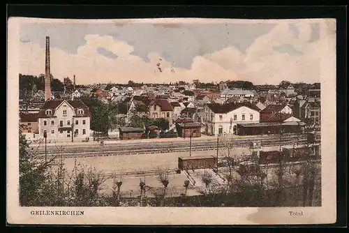 AK Geilenkirchen, Blick auf den Bahnhof und Totalansicht der Stadt