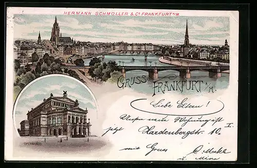 Lithographie Frankfurt / Main, Opernhaus, Gesamtansicht