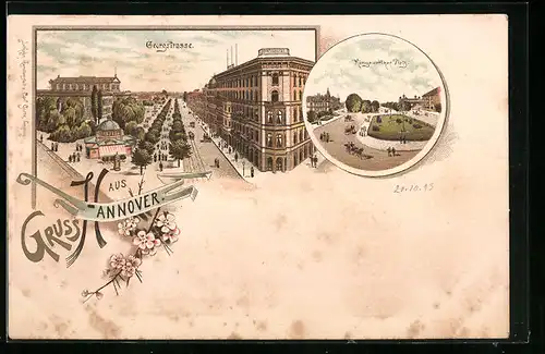 Lithographie Hannover, Georgstrasse, Königsworther Platz