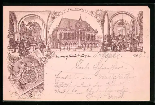 Lithographie Bremen, Rathaus und Rathskeller