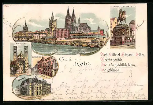 Lithographie Köln, Theater, Gürzenich, St. Gereon