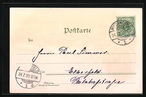 Lithographie Bad Wildungen, Ortsansicht mit Helenenquelle