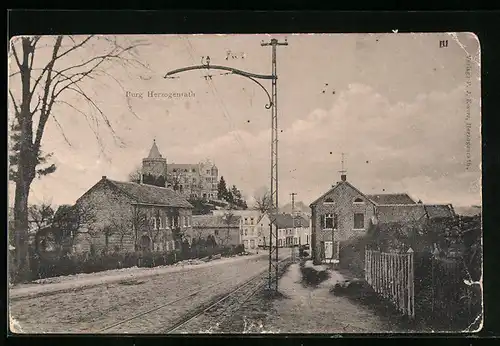 AK Herzogenrath, Ortspartie mit Burg