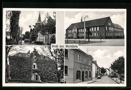 AK Merkstein b. Aachen, Kirche, Adolf Mommerz Geschäft