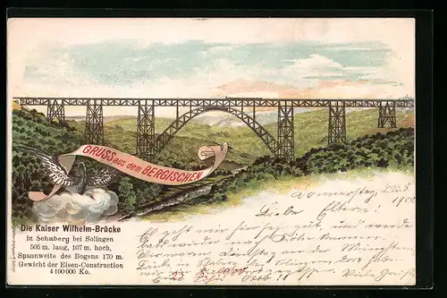Lithographie Schaberg bei Solingen, Die Kaiser Wilhelm-Brücke