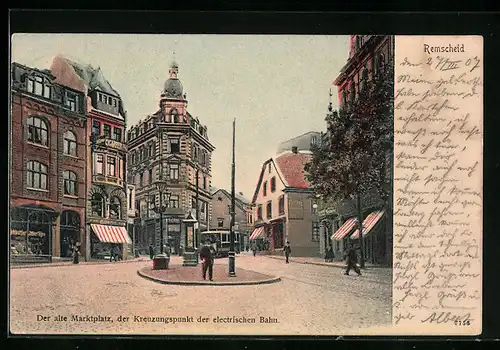 AK Remscheid, Der alte Marktplatz, der Kreuzungspunkt der Strassenbahn