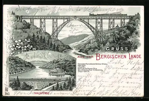 Mondschein-Lithographie Müngsten, Kaiser-Wilhelm-Brücke, Thalsperre