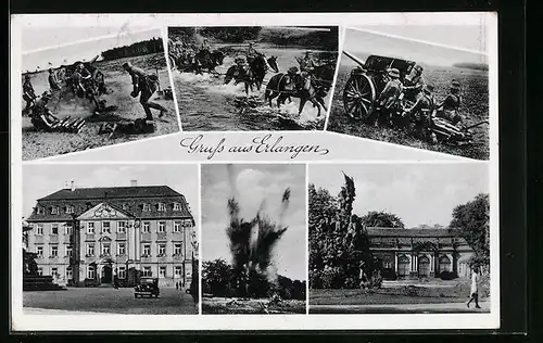 AK Erlangen, Soldaten bei Manövern, Grosses Gebäude