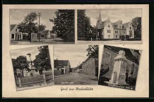 AK Markröhlitz, Dorfpartie, Rittergut, Kriegerdenkmäler