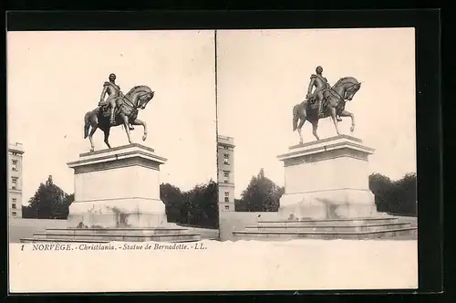 Stereo-AK Christiania, Statue de Bernadotte